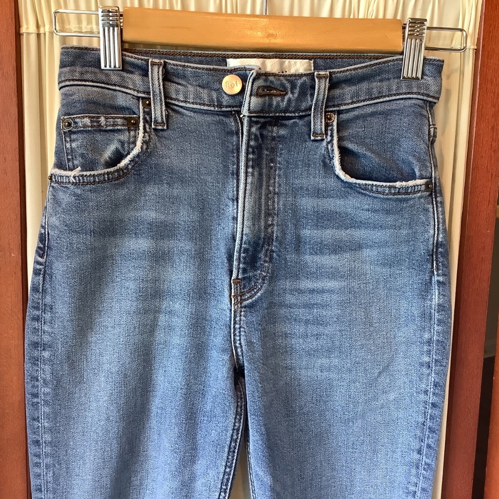 REFORMATION High & Skinny Jeans Rhine Wash Blue Denim Stretch Size 25 - Picture 2 of 8